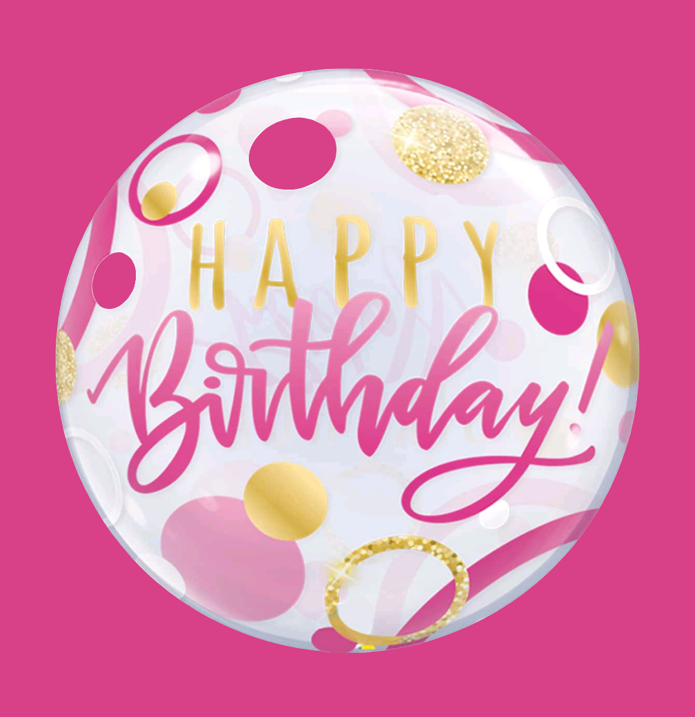 18 inch Clear Pink/ Blue and gold Balloon!