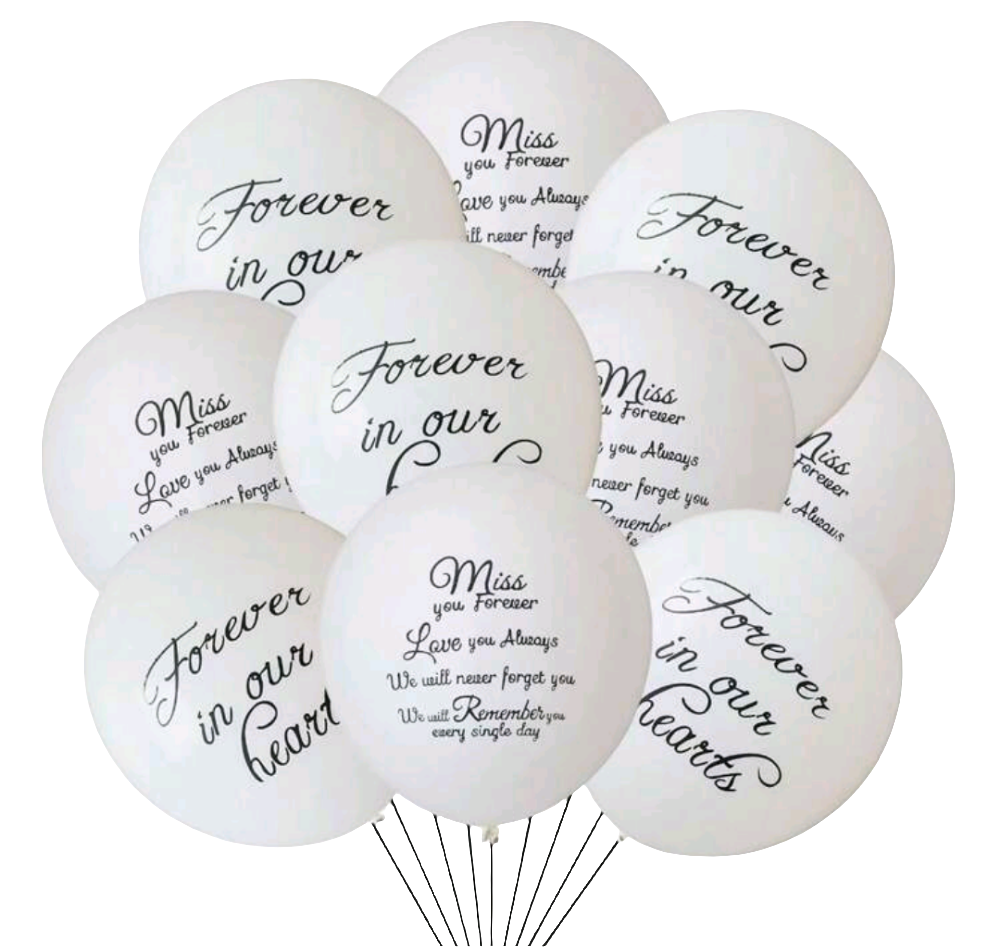 White "In Memory of" Balloons
