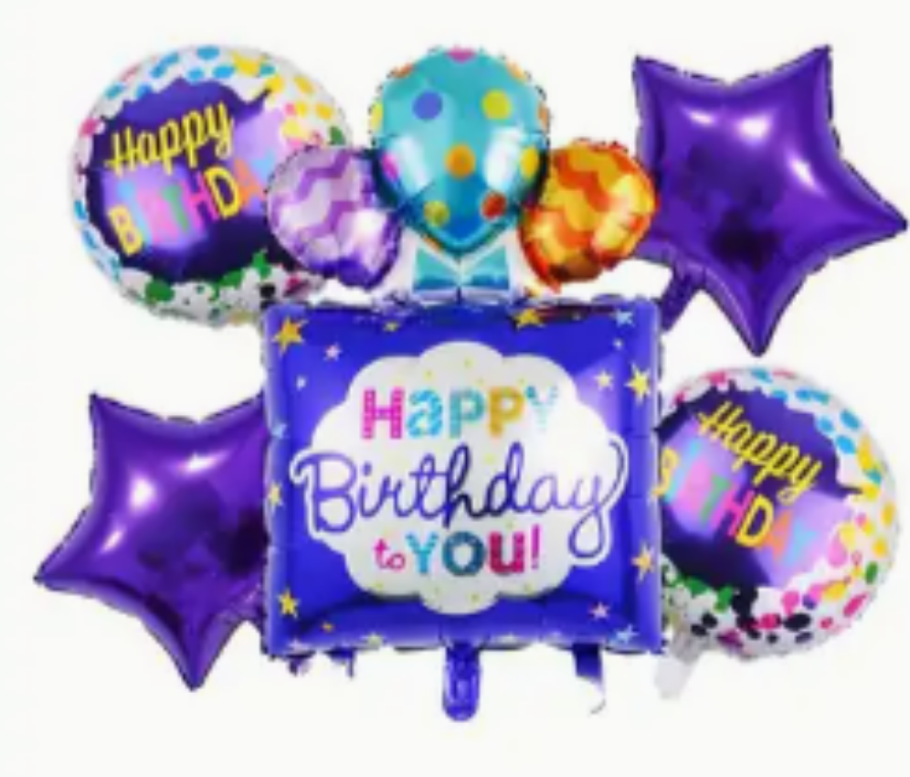 Purple Happy Birthday Gift Box Balloon Bouquet