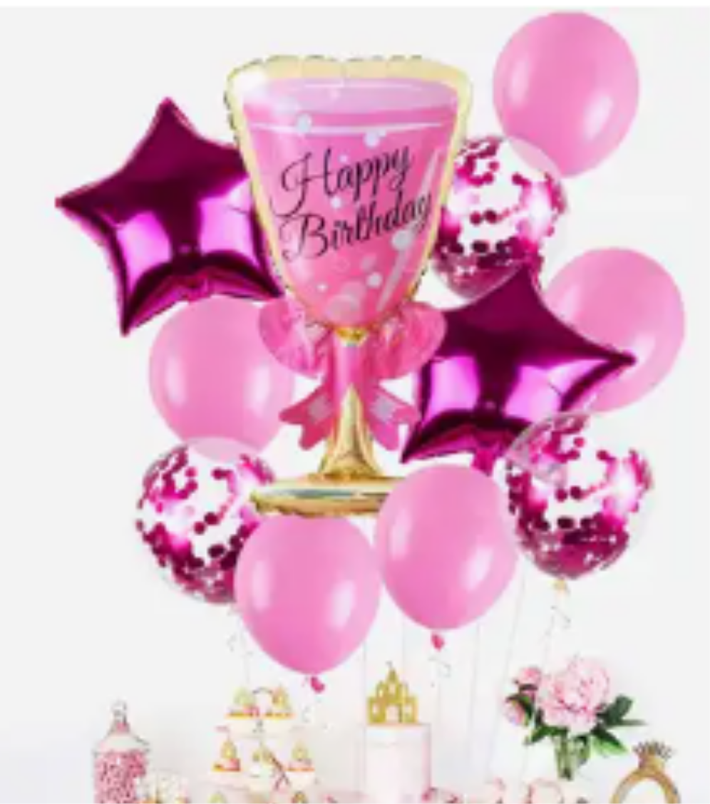 Champagne Glass pink 11pc. Balloon Bouquet