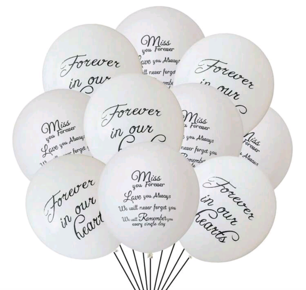 White "In Memory of" Balloons