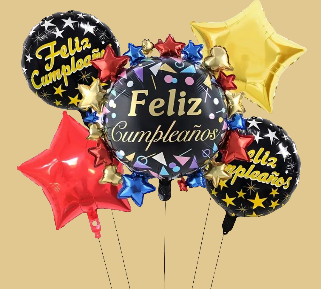 Spanish Happy Birthday " Feliz Compleanos" 5 piece Balloon Bouquet