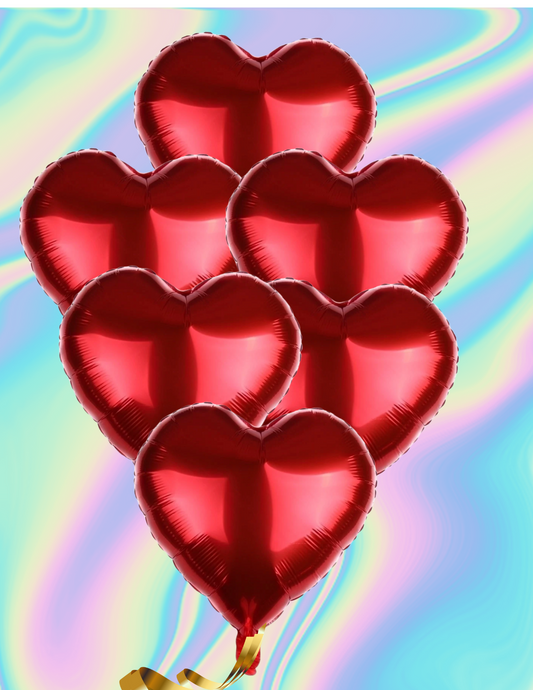 Half a dozen red Heart Balloons!
