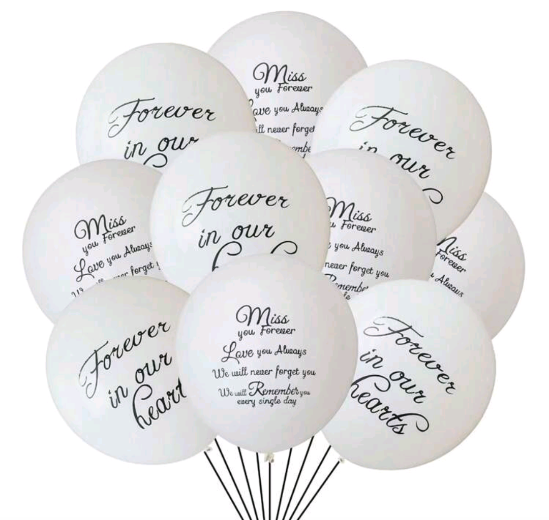 White "In Memory of" Balloons