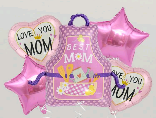 Love Mom pink Cook 5 Piece Balloon Bouquet