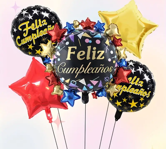 Happy Birthday Bows (Spanish) 5 piece Balloon Bouquet